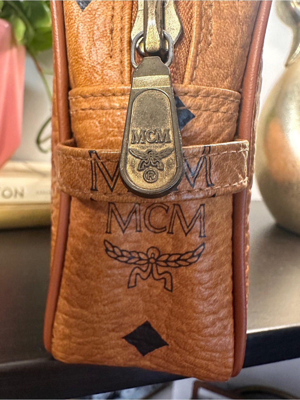 MCM Cognac Visetos Logo Leather Pouch - Picture 7 of 12
